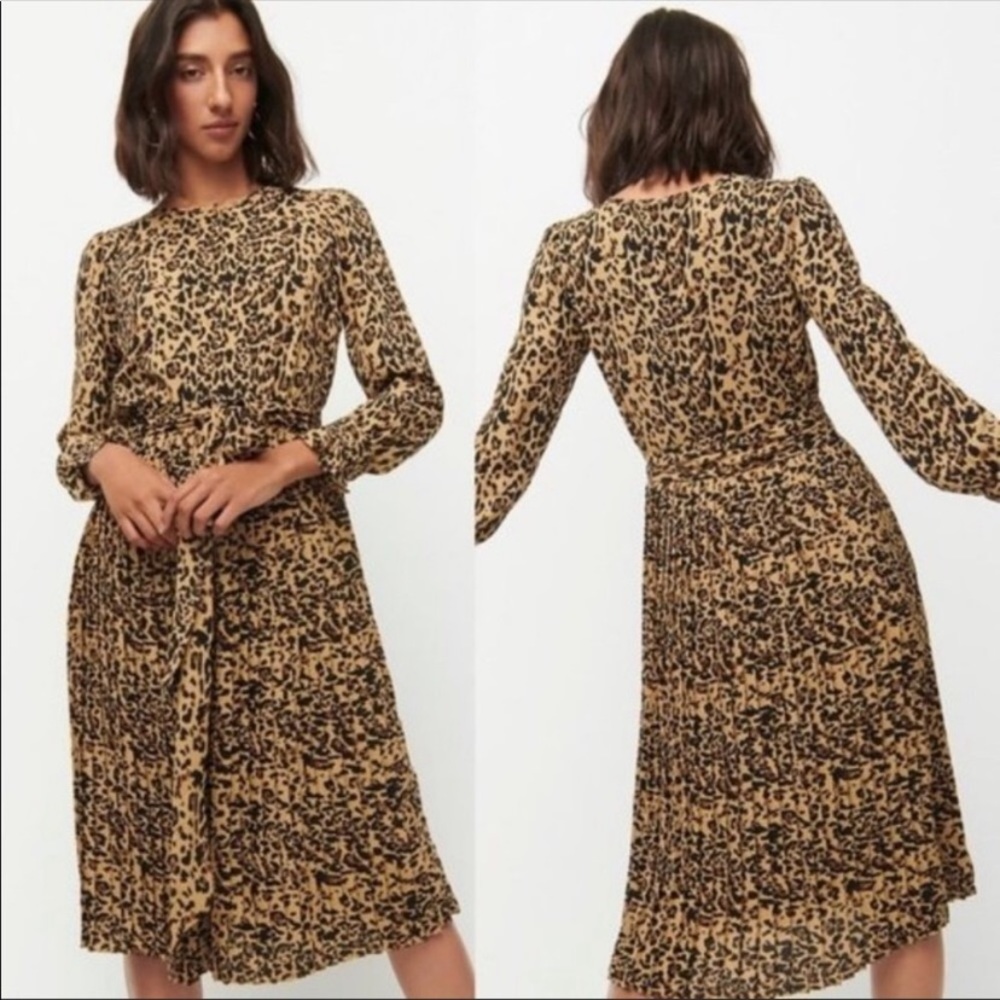 NWT J. Crew  Leopard Carly Dress AK136 size 12 belted pleated midi